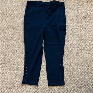 Navy Blue Cropped Leggings with Stud Detail